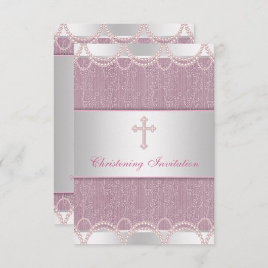 Roze Parel Kruis Baby Meisje Doop Doop Doop Kaart (Voorkant / Achterkant)