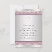 Roze Parel Kruis Baby Meisje Doop Doop RSV RSVP Kaartje (Achterkant)