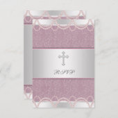 Roze Parel Kruis Baby Meisje Doop Doop RSV RSVP Kaartje (Voorkant / Achterkant)