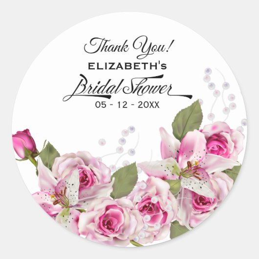 Roze Parel Lelie Roze Bruiloftsfeest Ronde Sticker (Voorkant)