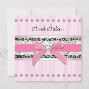 Roze Parel Luipaard Sweet 16 Feestje Kaart