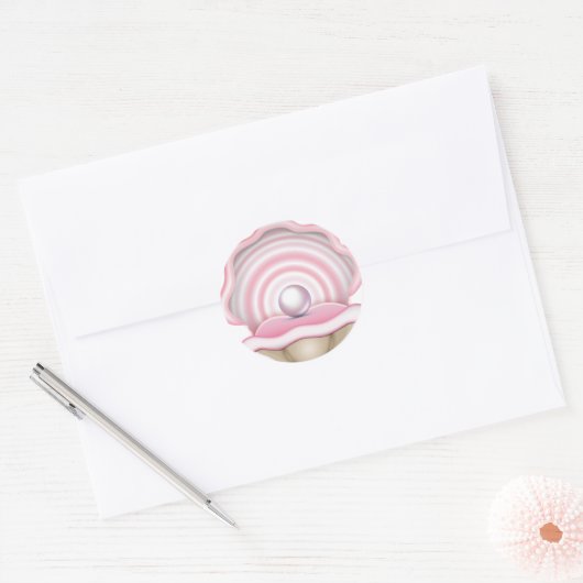Roze Parel Oyster Ronde Sticker (Envelop)