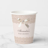 Roze Parel Satijn Bow Regency Kant Baby shower Papieren Bekers (Voorkant)