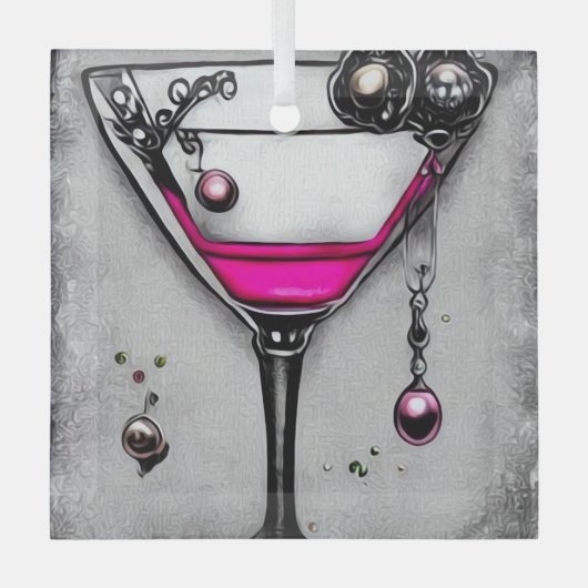 Roze Parel Vintage Martini Glas Ornament (Voorkant)