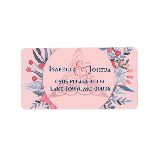 Roze Parel Waterverf Bloemen Triquetra Adres Etiket (Voorkant)