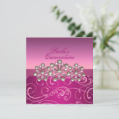 Roze Parel Wervelingen Quinceañera Uitnodiging (Staand voorkant)