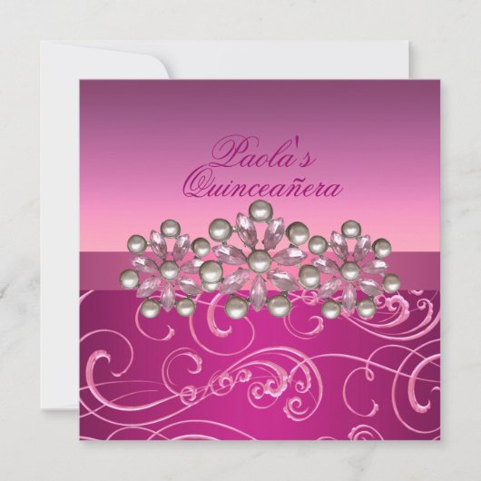 Roze Parel Wervelingen Quinceañera Uitnodiging (Voorkant)