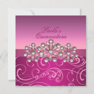 Roze Parel Wervelingen Quinceañera Uitnodiging