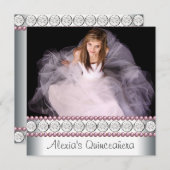 Roze Parel Wit Roze Foto Quinceanera Kaart (Voorkant / Achterkant)