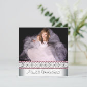 Roze Parel Wit Roze Foto Quinceanera Kaart (Staand voorkant)