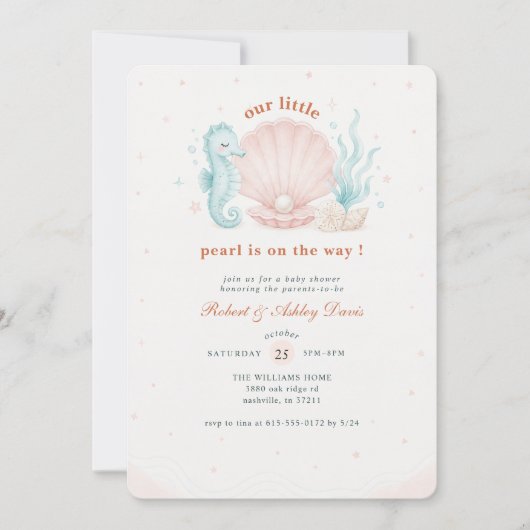 Roze Parel Zeeschelp Baby Shower Kaart (Voorkant)