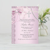 Roze  Parelboeg Eerste Heilige Communie Kaart (Staand voorkant)