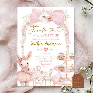 Roze Parelboog Coquette Konijn Baby Shower Kaart