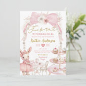 Roze Parelboog Coquette Konijn Baby Shower Kaart (Staand voorkant)