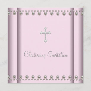 Roze parelbruin meisje Christening Kaart