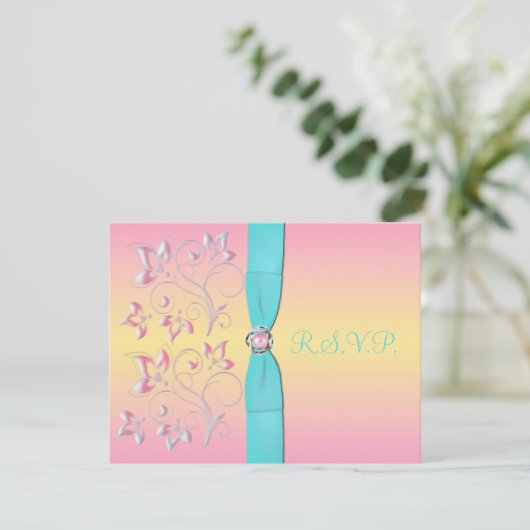 Roze parelen en Pastels Sweet 16 RSVP-kaart RSVP Kaartje (Staand voorkant)