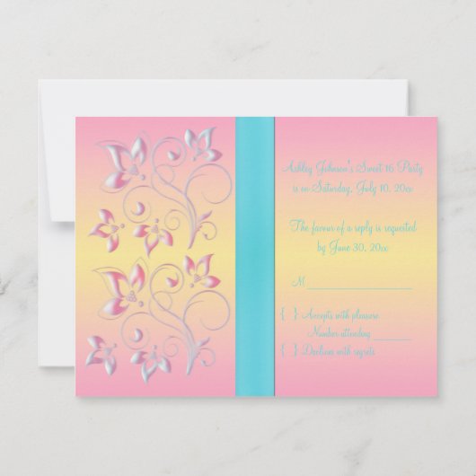 Roze parelen en  Pastels Sweet 16 RSVP-kaart RSVP Kaartje (Achterkant)