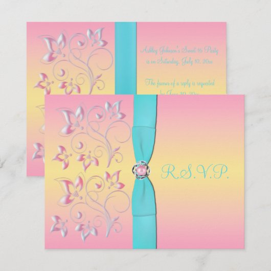 Roze parelen en  Pastels Sweet 16 RSVP-kaart RSVP Kaartje (Voorkant / Achterkant)