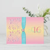 Roze parelen en pastels Sweet Sixteen nodigt uit Kaart (Staand voorkant)