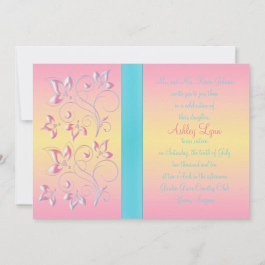 Roze parelen en  pastels Sweet Sixteen nodigt uit Kaart (Achterkant)