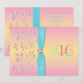 Roze parelen en pastels Sweet Sixteen nodigt uit Kaart (Voorkant / Achterkant)