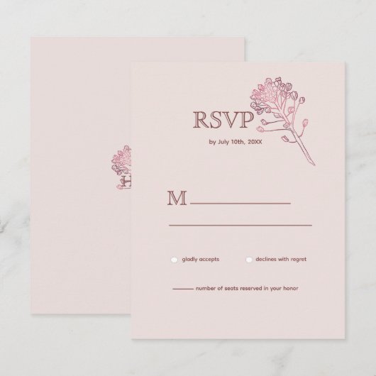 Roze parelfles RSVP Kaartje (Voorkant / Achterkant)
