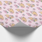 Roze parelhoenders en aardbeienpatroon cadeaupapier (Hoek)