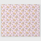 Roze parelhoenders en aardbeienpatroon cadeaupapier (Vlak)