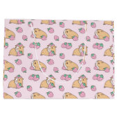 Roze parelhoenders en aardbeienpatroon groot cadeauzakje (Achterkant)