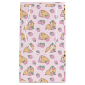 Roze parelhoenders en aardbeienpatroon klein cadeauzakje (Voorkant)