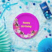 Roze parelhoenders en bloemen, Borden van papier Papieren Bordje (Feest)