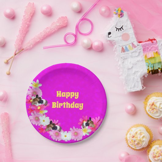 Roze parelhoenders en bloemen, Borden van papier Papieren Bordje (Feest)