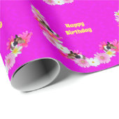 Roze parelhoenders en bloemperken, omslagpapier cadeaupapier (Rol Hoek)