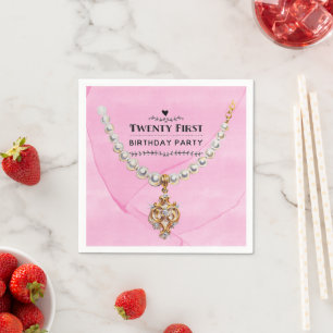 Roze Parelketting Elegant 21e Verjaardagsfeestje Servet