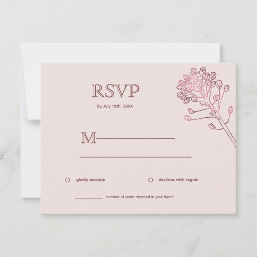 Roze parelkleurige, horizontale RSVP-botanische bu RSVP Kaartje (Voorkant)