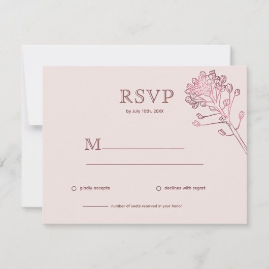 Roze parelkleurige, horizontale RSVP-botanische bu RSVP Kaartje (Voorkant)