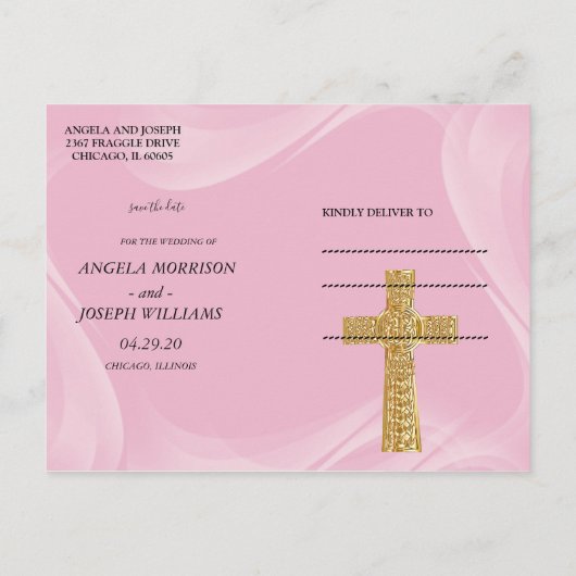  Roze Parelkruis Save the Date Aankondigingskaart (Achterkant)