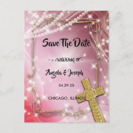  Roze Parelkruis Save the Date Aankondigingskaart