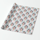 Roze parelpapier met pinguïn Sled Wreater kerstine Cadeaupapier (Uitgerold)