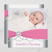 Roze parelroze foto van Christening Kaart (Voorkant / Achterkant)