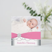 Roze parelroze foto van Christening Kaart (Staand voorkant)