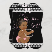 Roze parels crées Baby shower Girl Black Ethnic Kaart (Voorkant / Achterkant)