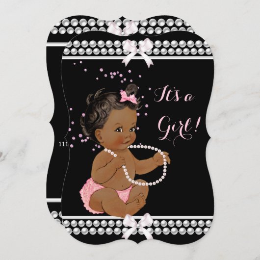 Roze parels crées Baby shower Girl Black Ethnic Kaart (Voorkant / Achterkant)