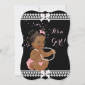 Roze parels crées Baby shower Girl Black Ethnic Kaart (Voorkant)