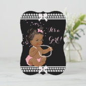 Roze parels crées Baby shower Girl Black Ethnic Kaart (Staand voorkant)