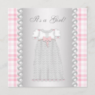 Roze parels Dress Roze Gingham Baby Girl Shower Kaart
