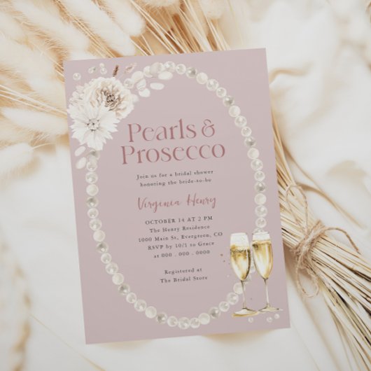 Roze Parels en Prosecco Bridal Kaart