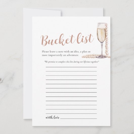 Roze Parels en Prosecco Bruiloft Bucket List Game Kaart (Voorkant)