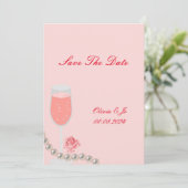 roze parels en prosecco bruiloft save the date (Staand voorkant)