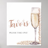 Roze Parels en Prosecco Champagne Favors Sign Poster (Voorkant)